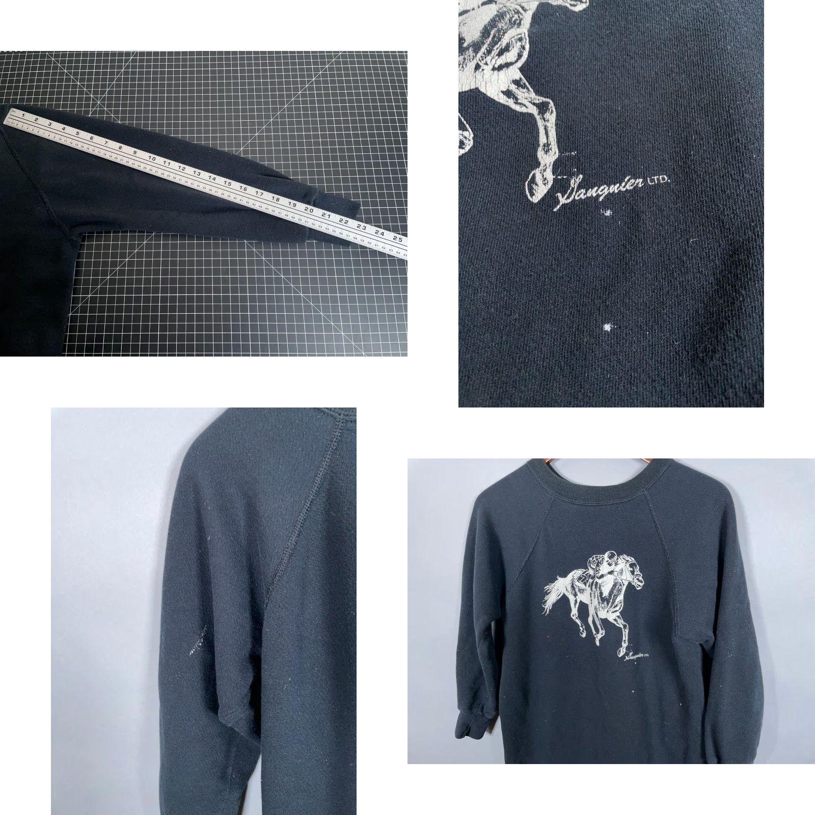 Jockey VINTAGE Women's 80s Horse & Jockey Print Elongated Sweatshirt Raglan Sleeve Black Medium Retro Activewear Size M / US 6-8 / IT 42-44 - 8 Thumbnail