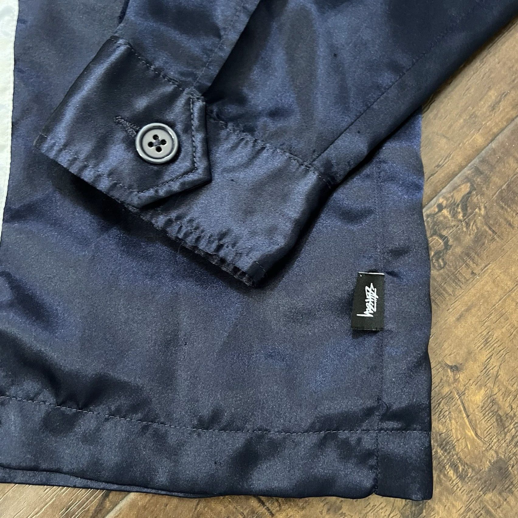 Vintage Stussy Mens Navy Blue Satin Racing Full Zip Jacket Medium Cafe Vintage RARE Size US M / EU 48-50 / 2 - 3 Thumbnail