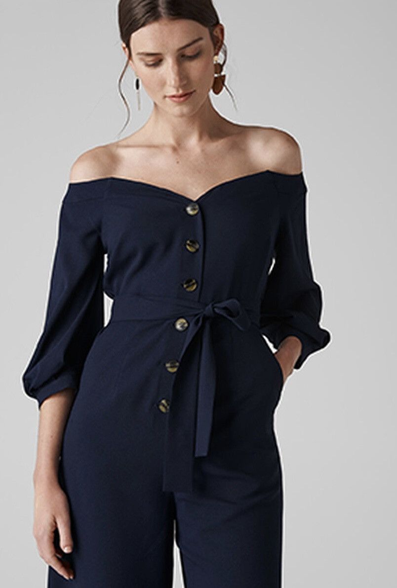 Whistles Whistles Navy Carina Jumpsuit Off Shoulder Crop Wide Leg Size XS / US 0-2 / IT 36-38 - 6 Thumbnail