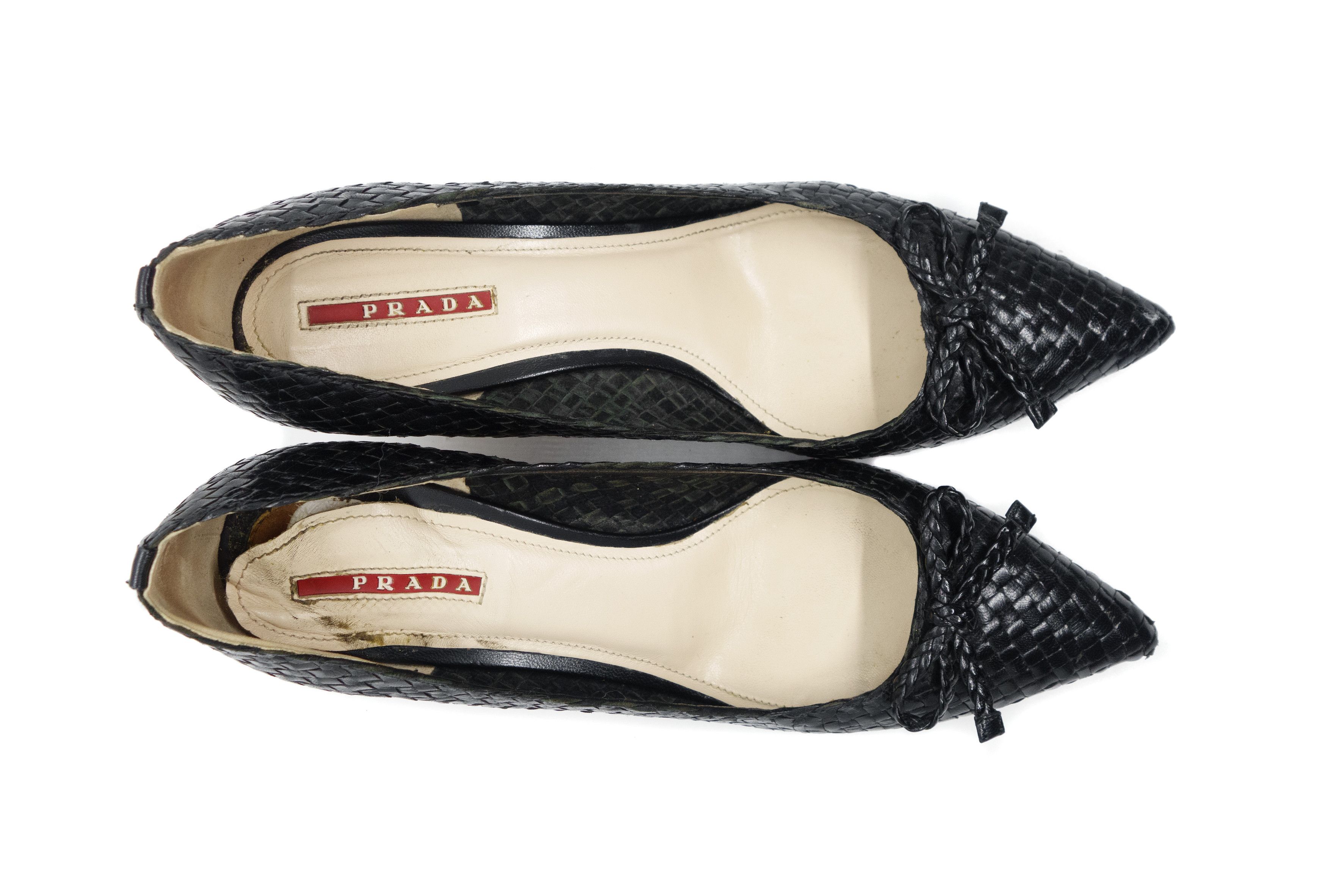 Prada Woven Leather Bow Espadrille Wedge Pumps Vintage Y2K Size US 10.5 / IT 40.5 - 3 Thumbnail