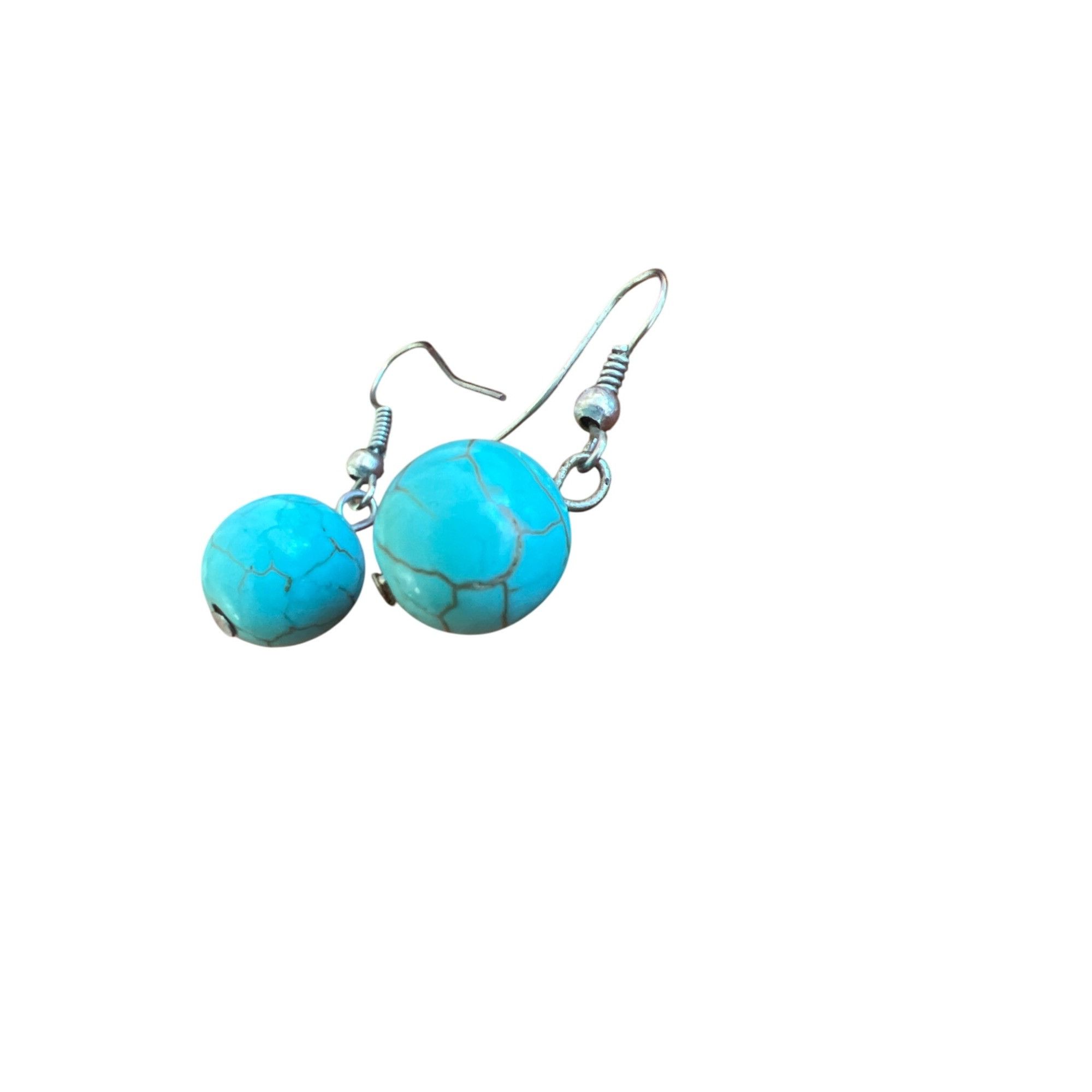 Other Turquoise Round Bead Dangle Earrings Silver Tone Hooks Light Size ONE SIZE - 2 Thumbnail