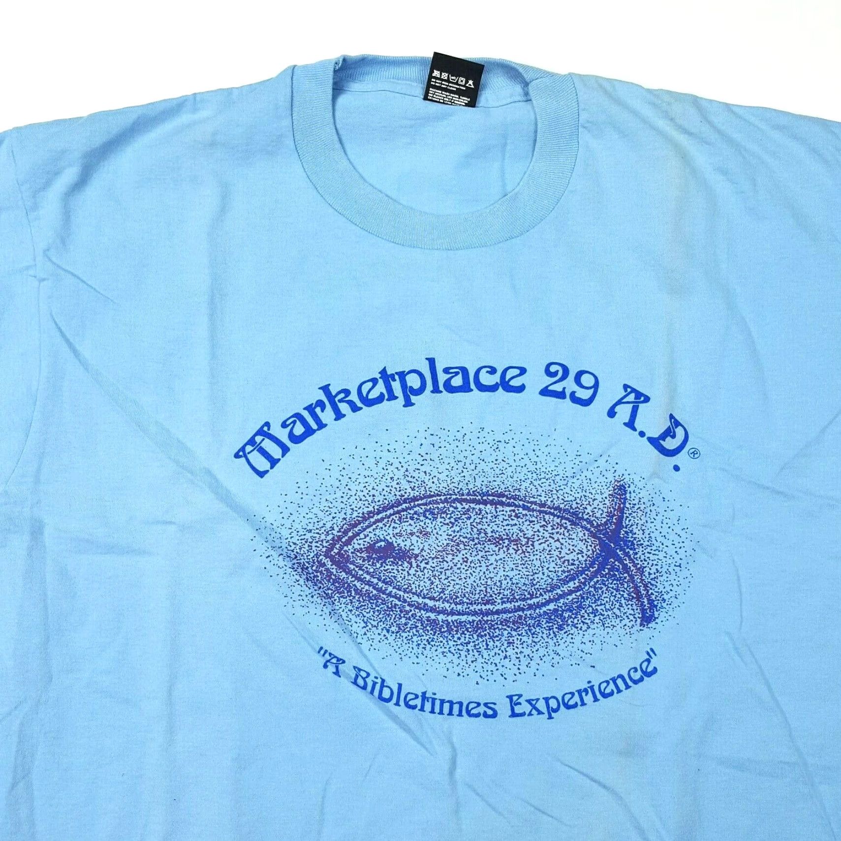 Vintage VINTAGE Jesus Fish Paint Splatter T-Shirt XL Mens Blue Screen Stars 90s Retro Church Bible Graphic Print Crew Neck Short Sleeve Size US XL / EU 56 / 4 - 2 Thumbnail