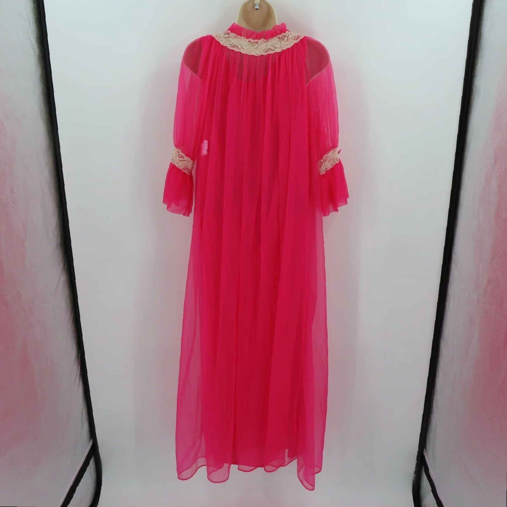 Vintage VINTAGE Union Made Women Medium Pink Sheer Nightgown Dress Robe Set Solid Pink Lace Shirt? Size M / US 6-8 / IT 42-44 - 6 Thumbnail