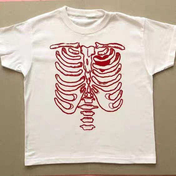 Japanese Brand × Vintage Hip Hop Red Skull Skeleton Print Short Sleeve T-Shirt Size US XXL / EU 58 / 5 - 1 Thumbnail