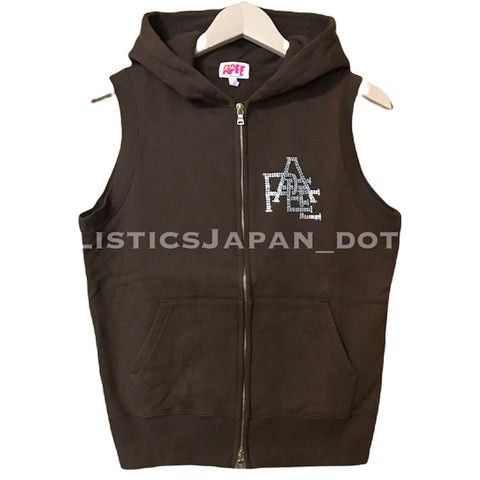 Bape Swarovski Crystal Nested Logo Sleeveless Hoodie Brown Short Size S / US 4 / IT 40 - 1 Thumbnail