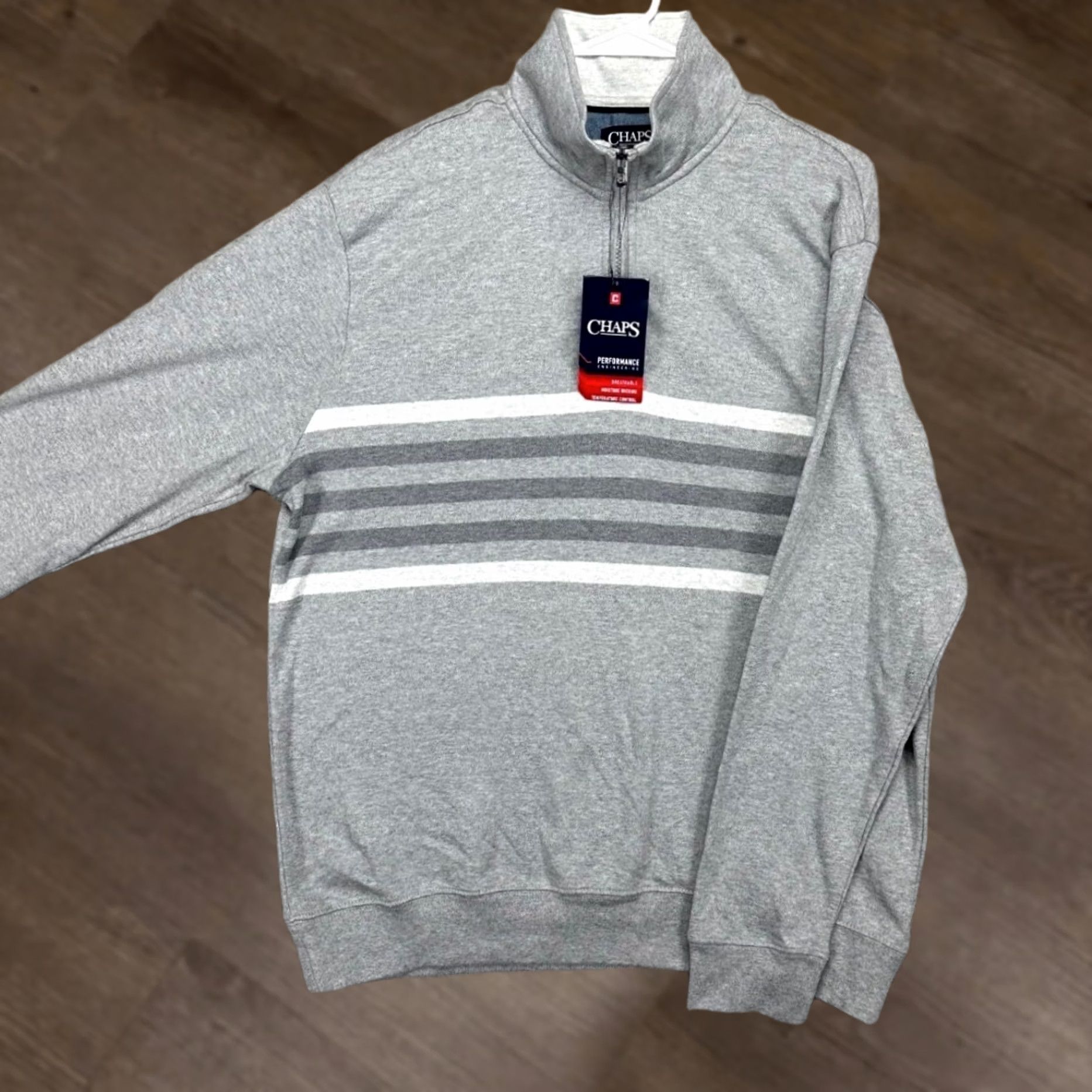 Chaps Chaps Performance Pullover Sweatshirt Mens Large Grey Striped Quarter Zip NEW Size US L / EU 52-54 / 3 - 1 Thumbnail