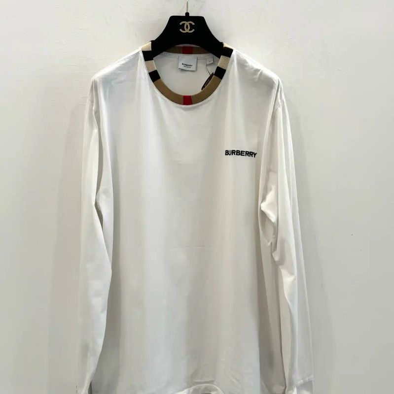 Burberry Burberry White Cotton Long Sleeve T-shirt Size L / US 10 / IT 46 - 1 Thumbnail