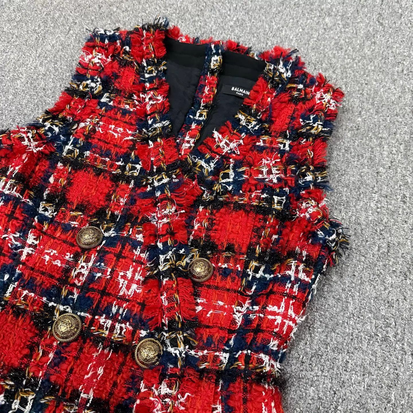 Balmain Balmain women's Red Check Dress 36 FR 99 New Size XS / US 0-2 / IT 36-38 - 3 Thumbnail