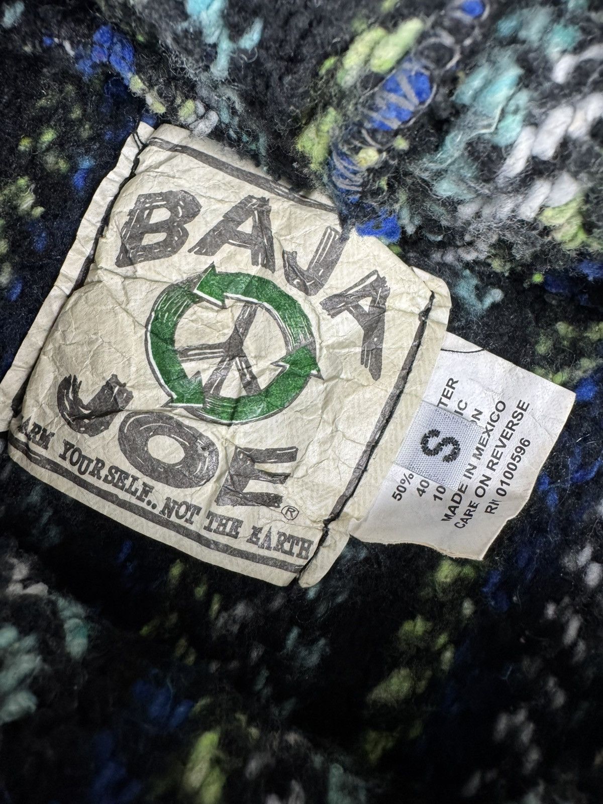 Handmade × Vintage Vintage 90s made in Mexico Baja drug rug hoodie boho rasta Size US S / EU 44-46 / 1 - 9 Thumbnail