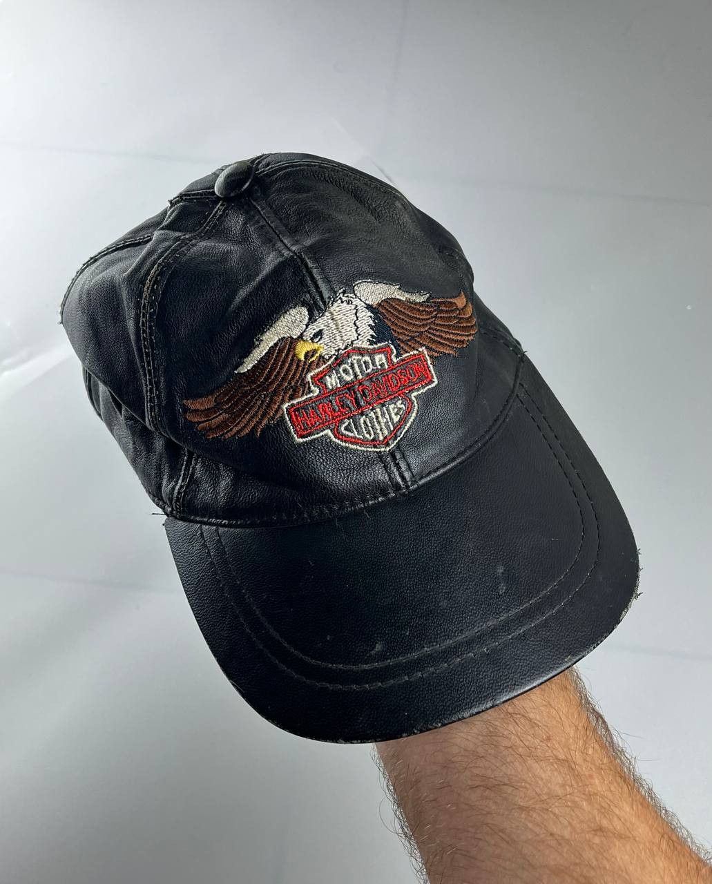 Harley Davidson × Vintage Rare Vintage Harley Davidson Leather Big Logo Cap Size ONE SIZE - 1 Thumbnail