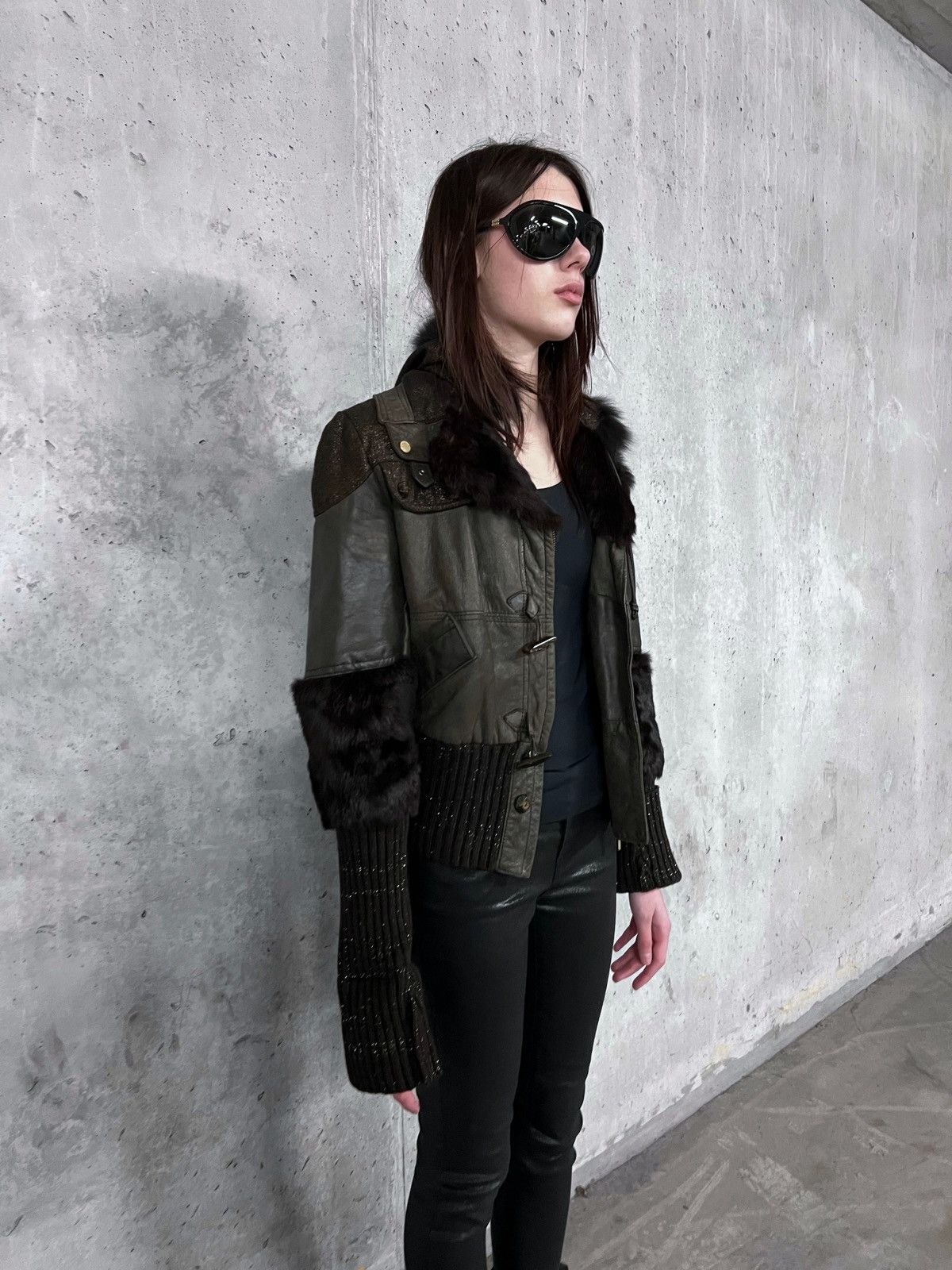 If Six Was Nine Made in Italy Genuine Leather Faux Fur Hood Vintage Jacket Size M / US 6-8 / IT 42-44 - 3 Thumbnail