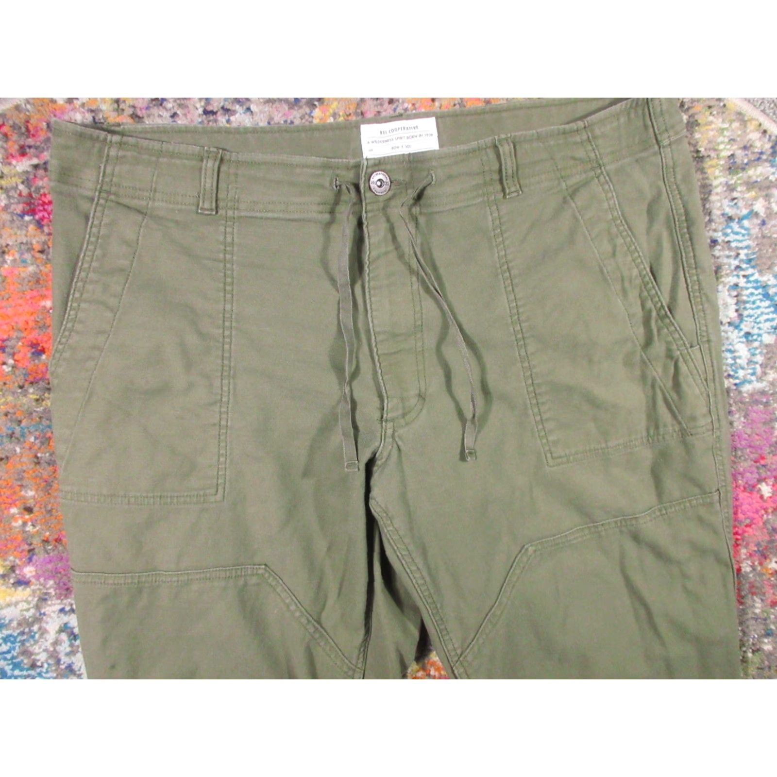 Vintage REI Co-op Trailsmith Jogger Pants Mens 40x30 Green Stretch Canvas Hiking Casual Baggy Style Pockets Logo 30 Inseam Regular Rise 10-12" Size US 40 / EU 56 - 3 Thumbnail