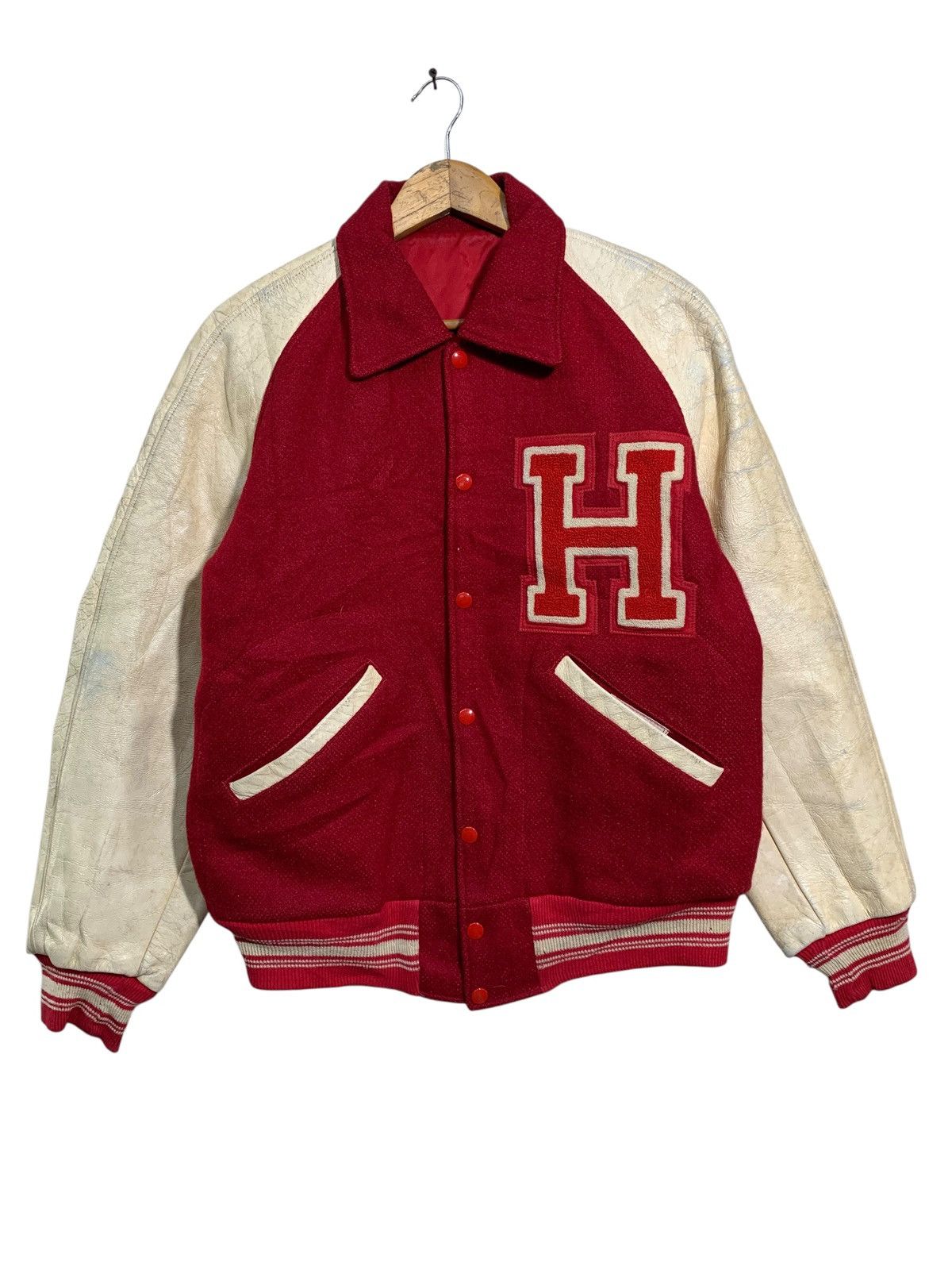 Vintage 🔥RARE VTG OSHMAN’S RICH KNIT STADIUM JACKET WOOL/LEATHER Size US M / EU 48-50 / 2 - 1 Thumbnail
