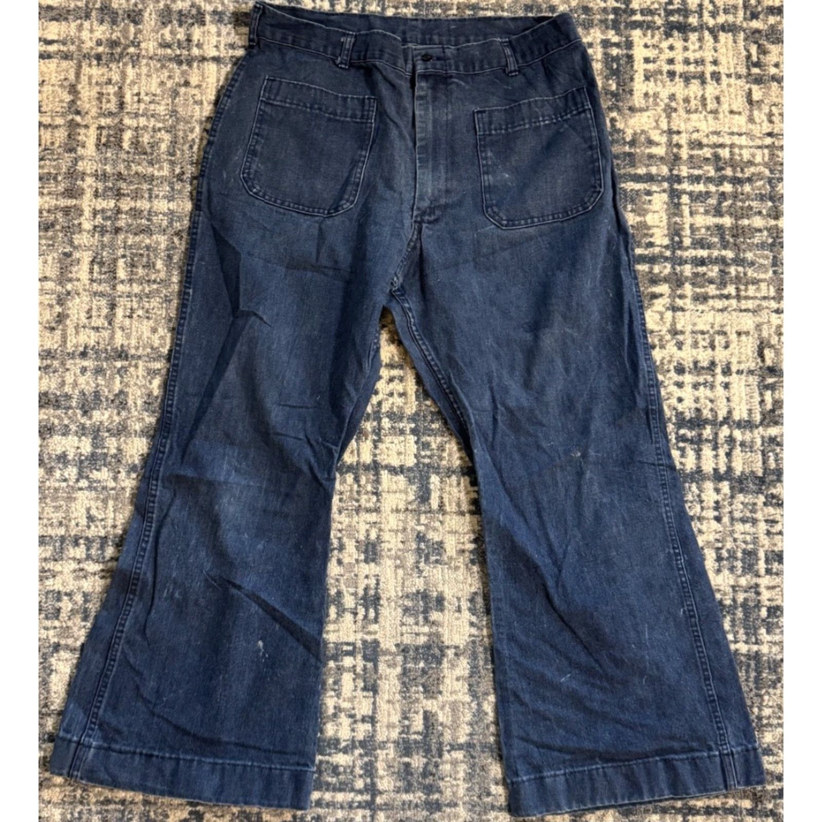 Vintage VTG 80s Seafarer US Navy Denim Utility Trousers Jeans Men’s Flare Bottom 33x26.5 Size US 33 - 2 Thumbnail