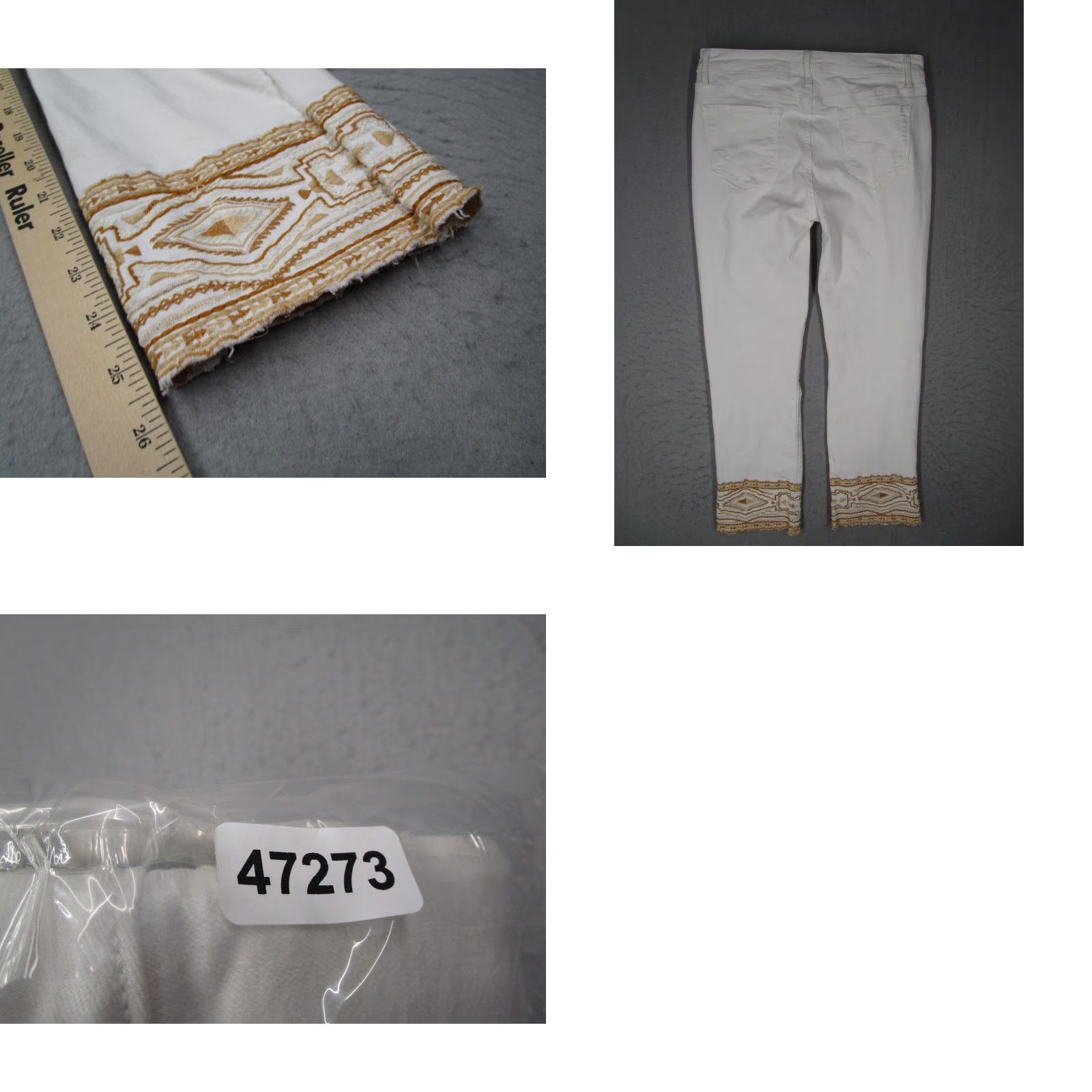 Vintage Driftwood Jeans Woman White Colette Cropped Denim 29x26 Mid Rise Embroidered Cuff 5-Pocket Cotton Blend Modern Bohemian City Hipster Retro Womens Size 29" - 8 Thumbnail