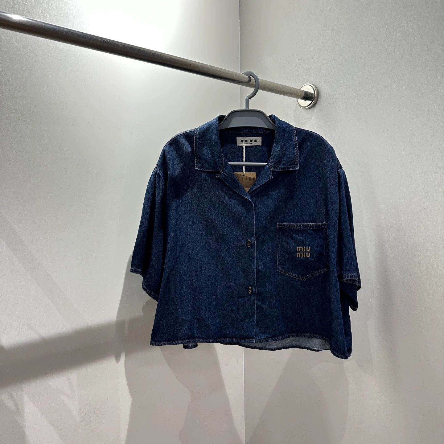 Miu Miu MIU MIU may452 logo-embroidered denim s/s shirt 38 Size XS / US 0-2 / IT 36-38 - 1 Thumbnail