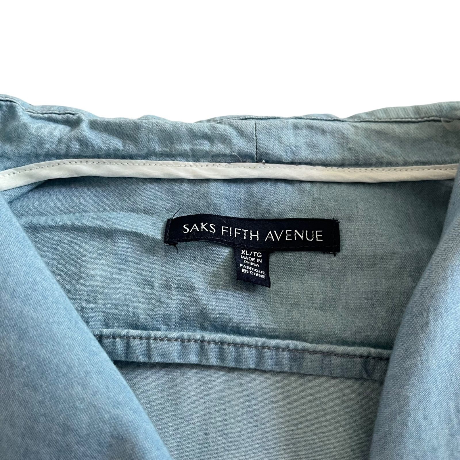 Saks Fifth Avenue Saks Fifth Avenue Blue Chambray Waterfall Open Front Jacket Size XL / US 12-14 / IT 48-50 - 2 Thumbnail
