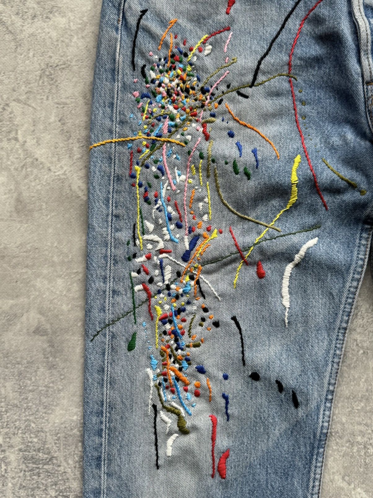 Levi's Hand Made Fake Embroidered Stains Jeans Levis 501 Size US 31 - 6 Thumbnail