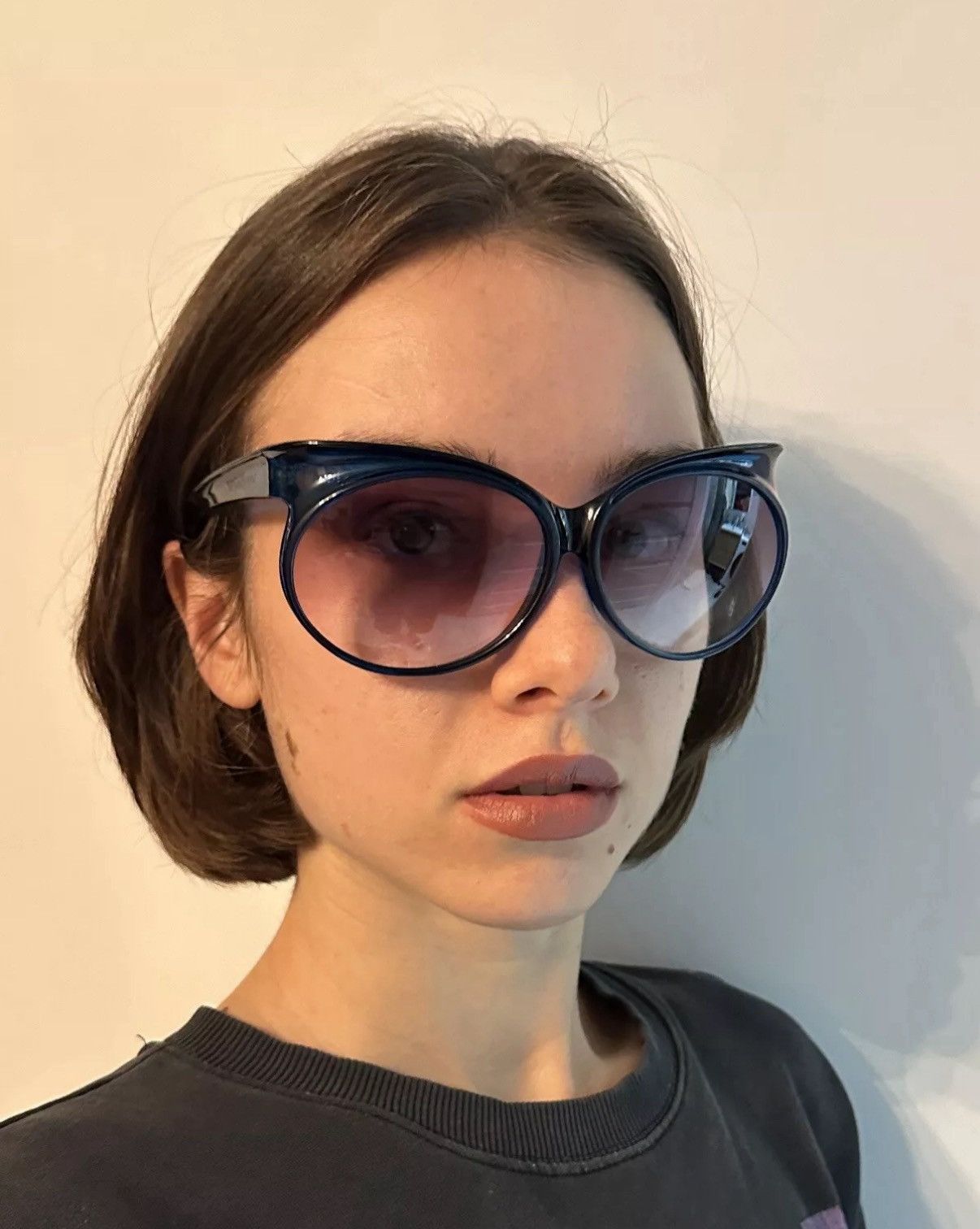 Vintage × Yves Saint Laurent Yves Saint Laurent Big Cat Eye Round Plastic Sunglasses Size ONE SIZE - 1 Thumbnail