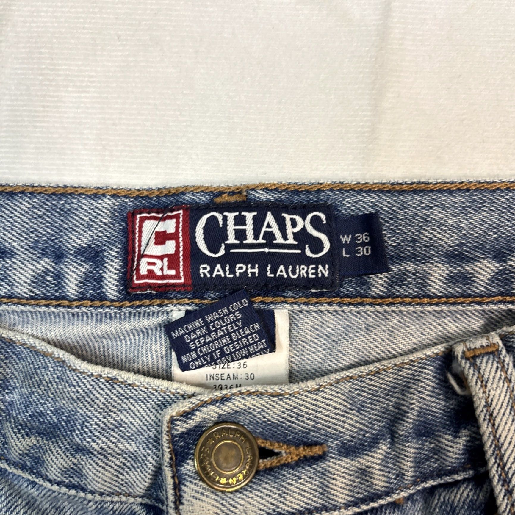 Chaps VINTAGE Chaps Ralph Lauren Jeans Men 36x30 Wide-Leg Distressed Blue Distressing Wide-Leg Jeans Men's 36 Inseam 30 Gender: Mens Size US 36 / EU 52 - 4 Thumbnail