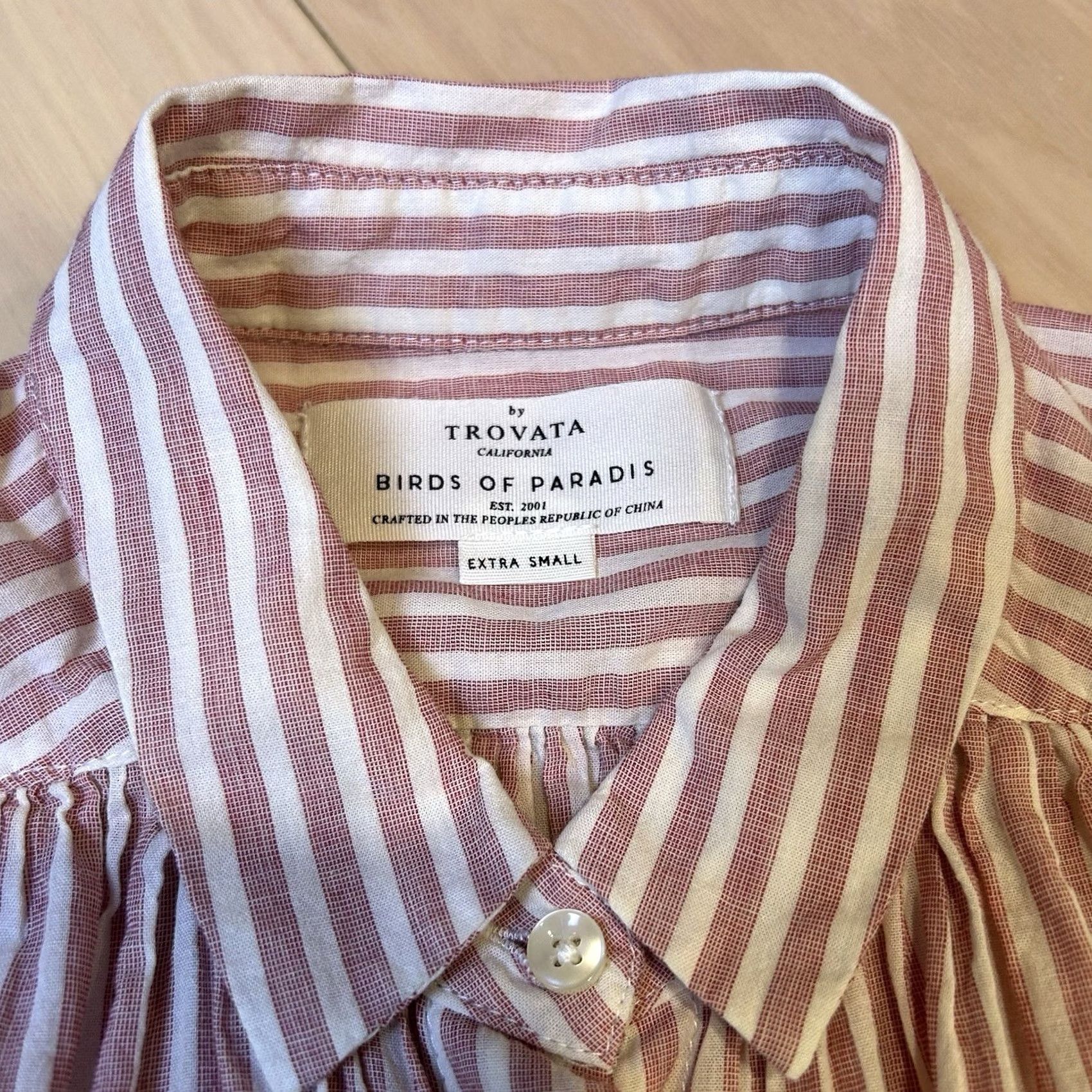 Vintage Birds Of Paradis Trovata Marianne Top Blouse XS Pink White Striped Ruffle Sleeve Size XS / US 0-2 / IT 36-38 - 4 Thumbnail