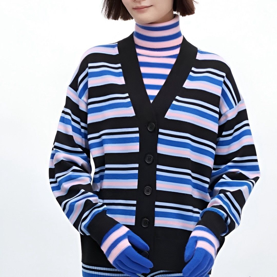Marni 2000s MarnixUniqlo Women Striped Cropped Cardigan Blue Size M / US 6-8 / IT 42-44 - 4 Thumbnail