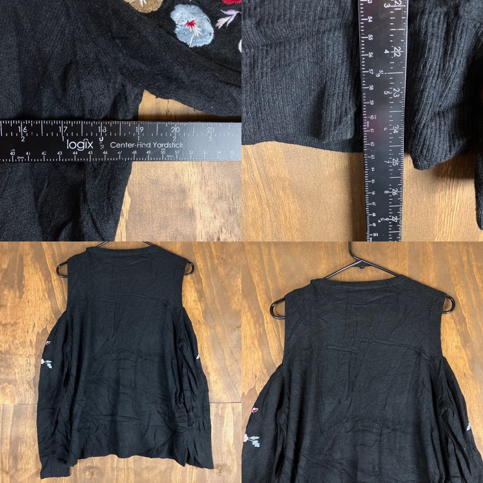 Loft LOFT Womens Sweater Black Floral Embroidered Cold Shoulder Crew Wool Blend XL Size XL / US 12-14 / IT 48-50 - 8 Thumbnail