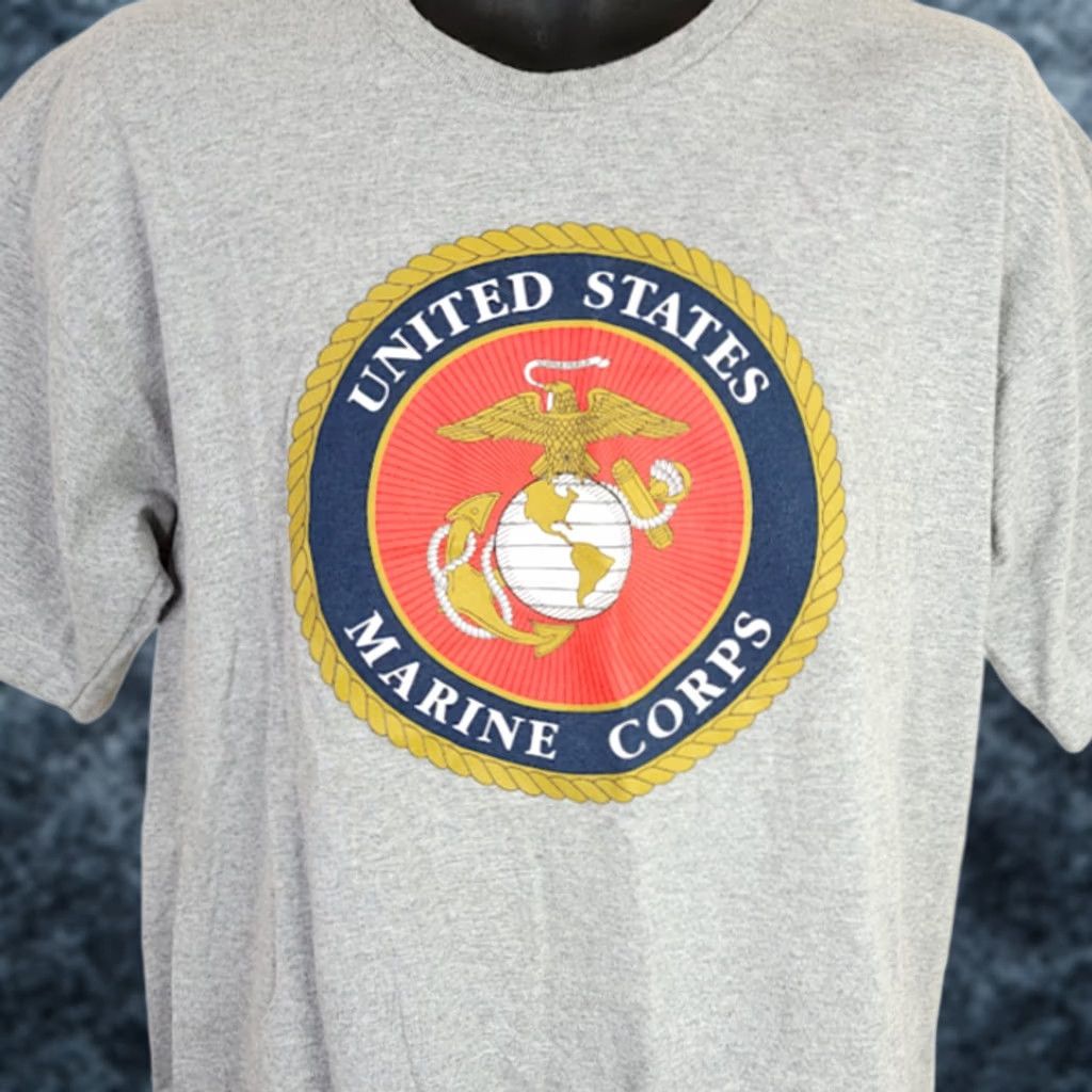 Vintage VINTAGE Marines T Shirt Mens Large Navy Bayside USMC Made In USA Gray Cotton Blend Graphic Tee Short Sleeve Crew Neck Size US L / EU 52-54 / 3 - 1 Thumbnail