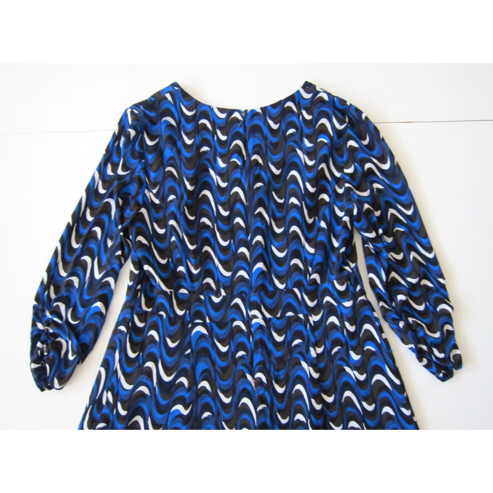Jones New York Jones New York Blue Black White Geometric Long Sleeve V-Neck Sheath Dress 12 Size XL / US 12-14 / IT 48-50 - 6 Thumbnail