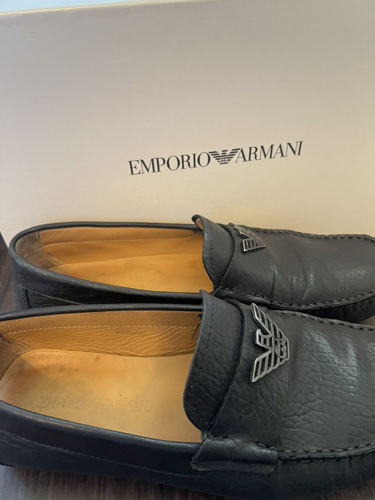 Emporio Armani Black men’s leather loafers Size US 8 / EU 41 - 2 Thumbnail