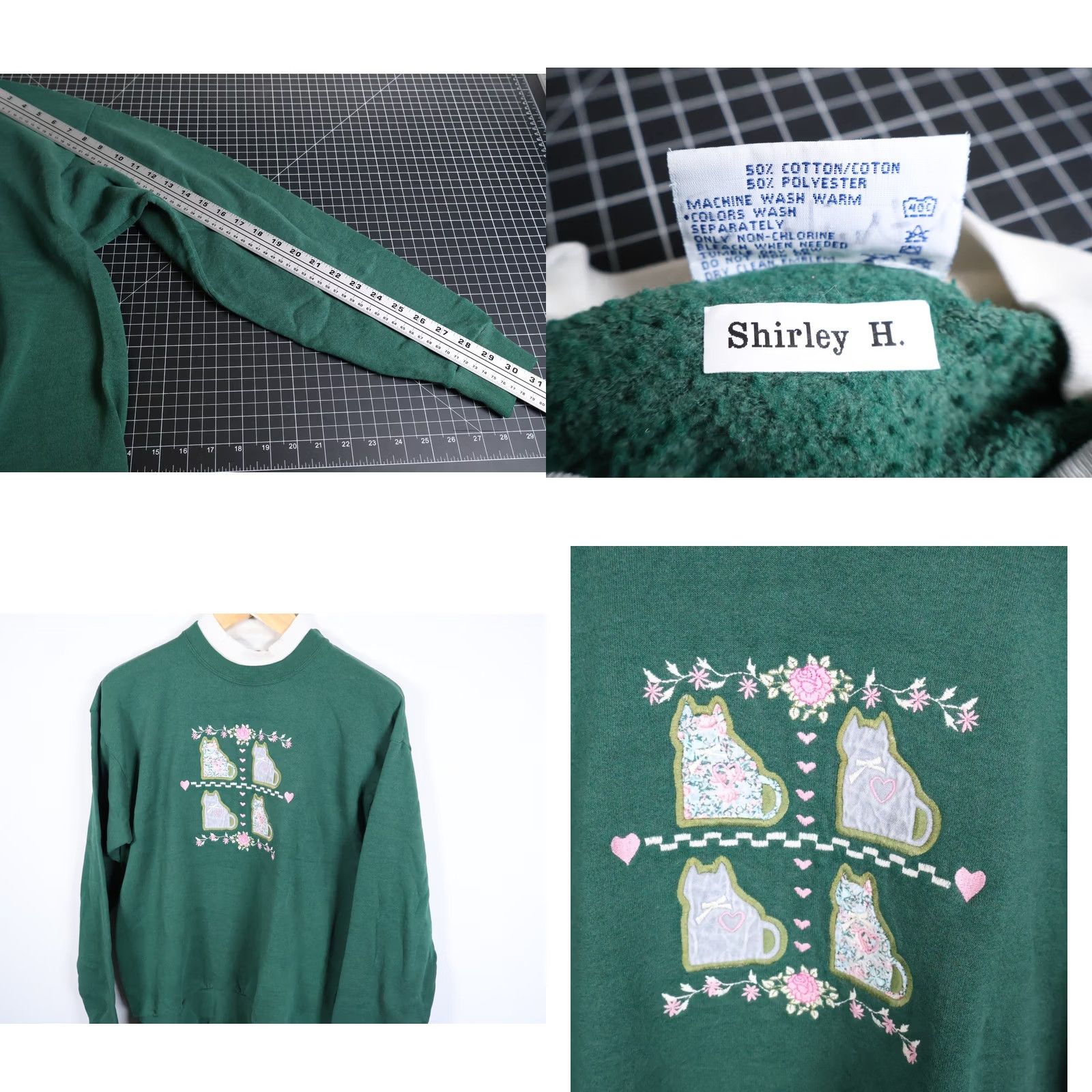 Vintage VINTAGE 90s Flower Cat Sweatshirt Women Large Green Embroidered Mock Neck VTG Grandma Size L / US 10 / IT 46 - 8 Thumbnail