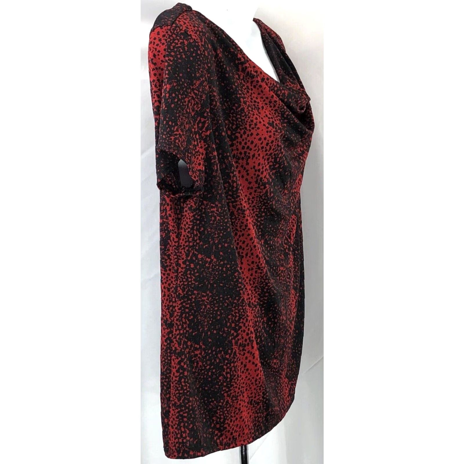 Vintage Jaclyn Smith Blouse Shirt L Red Animal Printed Short Sleeve Cowl Neck Stretch Retro Casual Workwear Geometric Size L / US 10 / IT 46 - 3 Thumbnail