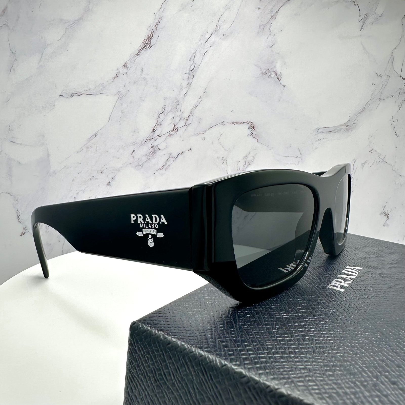 Prada PRADA Sunglasses Black Square PRADA MILANO Silver Logo Size ONE SIZE - 10 Thumbnail