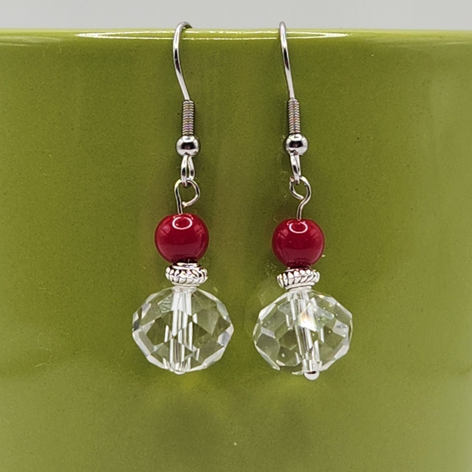 Other Handmade Earrings with Crystal, Red Coral – 1.5" Dangle Size ONE SIZE - 1 Thumbnail