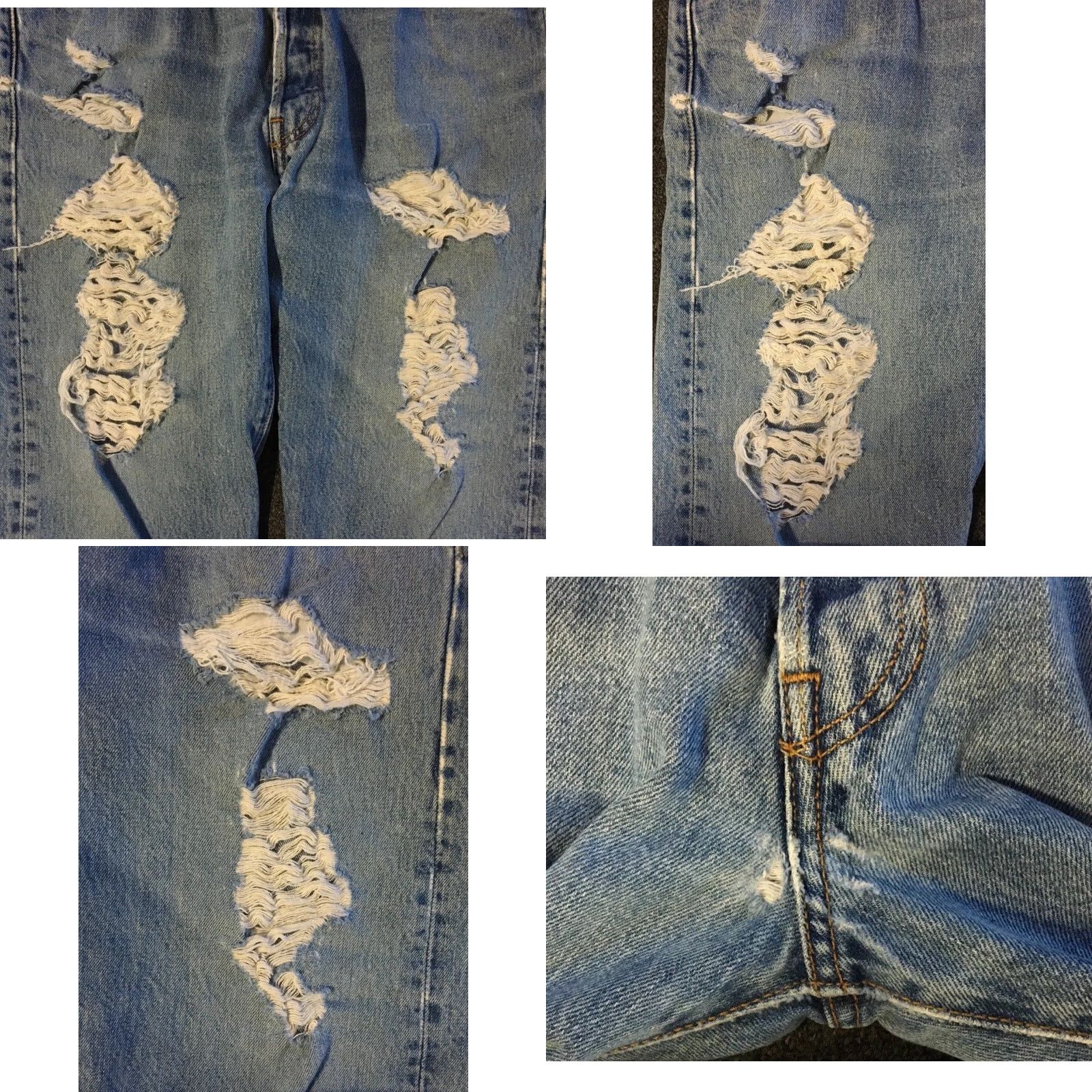 Levi's VINTAGE Levi's 501 Jeans Men 34 Blue Denim Distressed Button Fly Straight 30 In 90s Grunge Punk Western Rock Band USA 80s 90s Jeans Mens Size US 34 / EU 50 - 8 Thumbnail