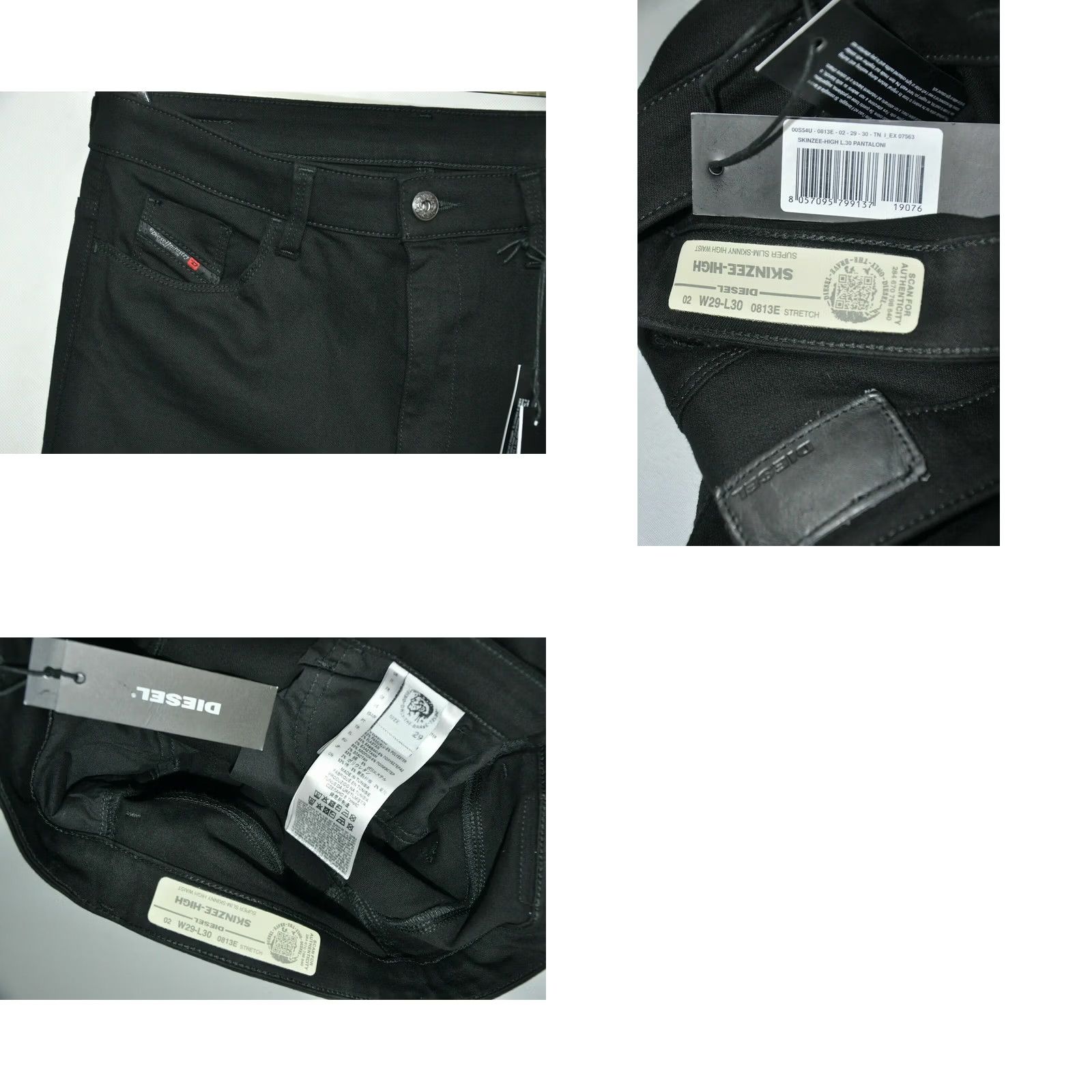 Diesel Diesel Skinzee High 0813E Stretch Super Slim Skinny High Waist W29/L30 Jeans Women Slim Stretch Black 93%Cotton 5%Polyester 2%Elastane Size ONE SIZE - 8 Thumbnail