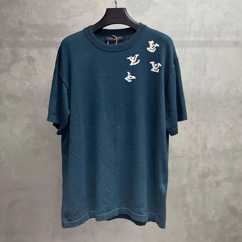 Louis Vuitton LOUIS VUITTON Blue piper knit logo short sleeves 2504-Nexta Size US L / EU 52-54 / 3 - 1 Thumbnail