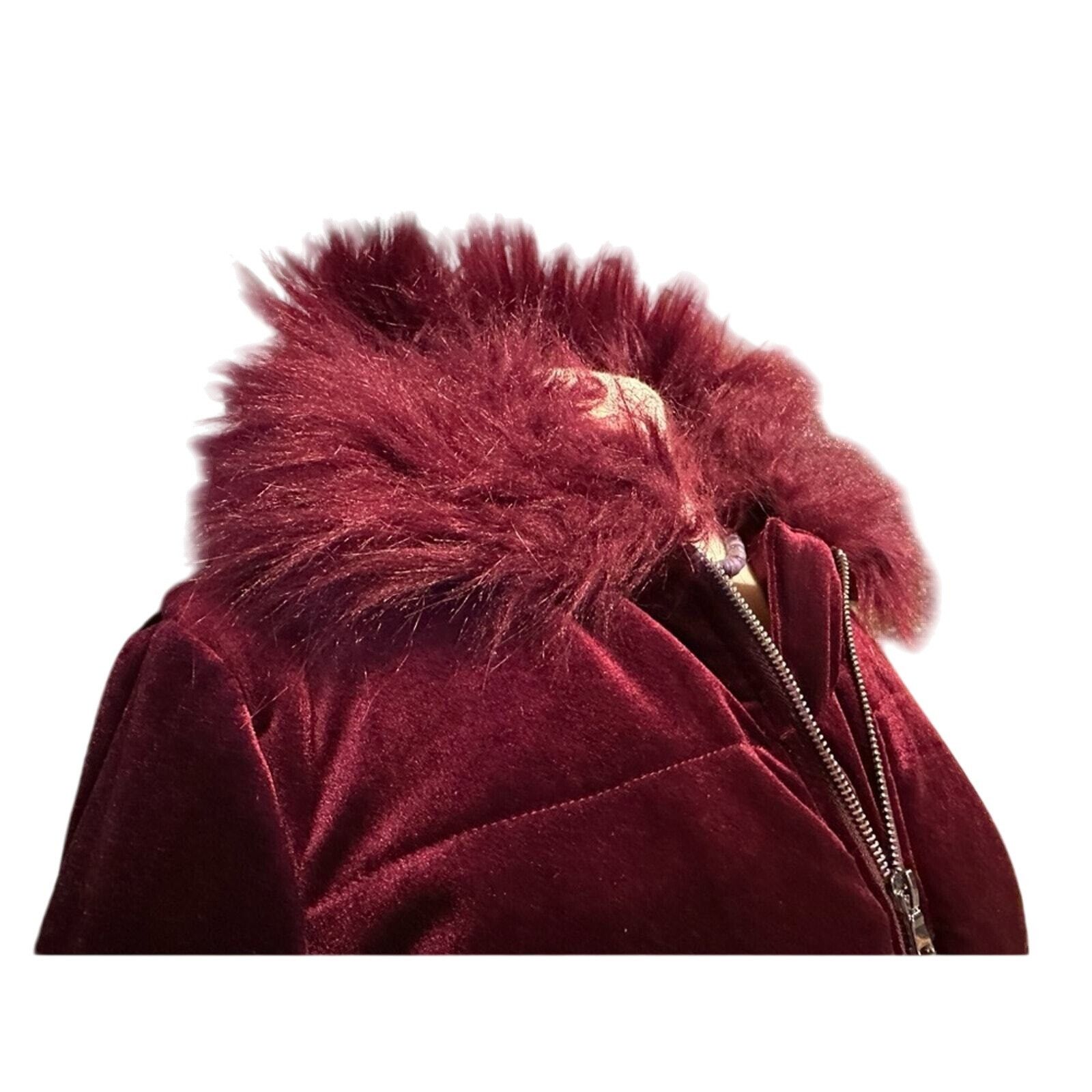Other Romeo & Juliet Couture Faux Fur Hooded Burgundy Velvet Jacke Size S / US 4 / IT 40 - 2 Thumbnail