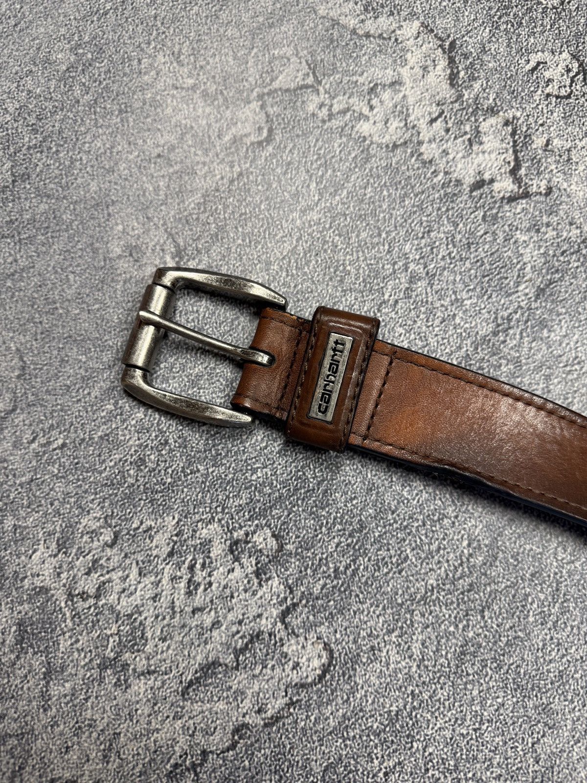 Carhartt Vintage Y2k Carhartt Leather Belt Brown Size 38 - 4 Thumbnail