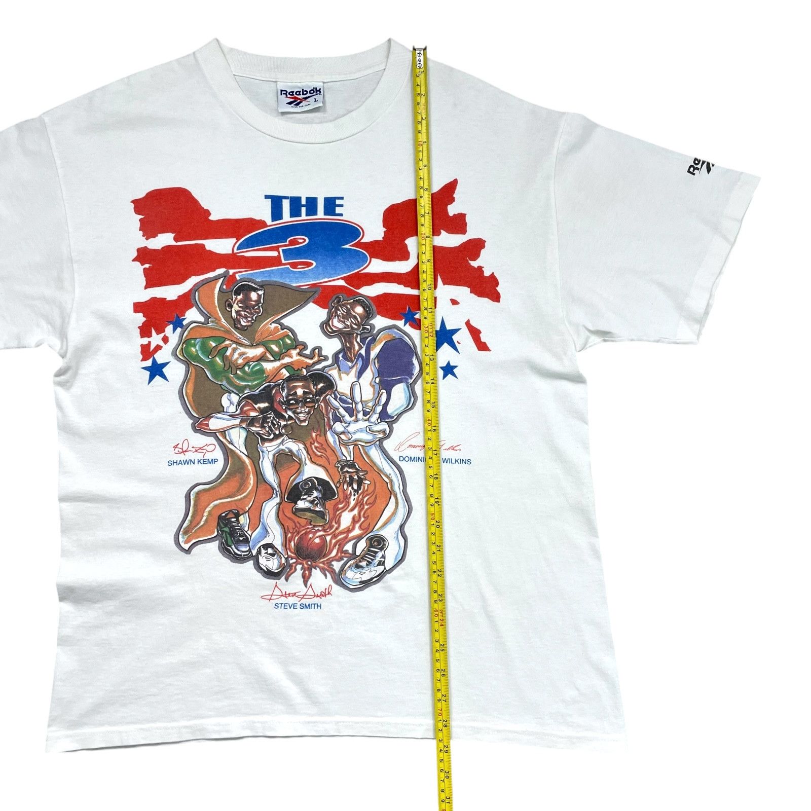 NBA RARE 90s THE 3 SHAWN KEMP WILKINS SMITH SUPERHERO T-SHIRT Size US L / EU 52-54 / 3 - 6 Thumbnail