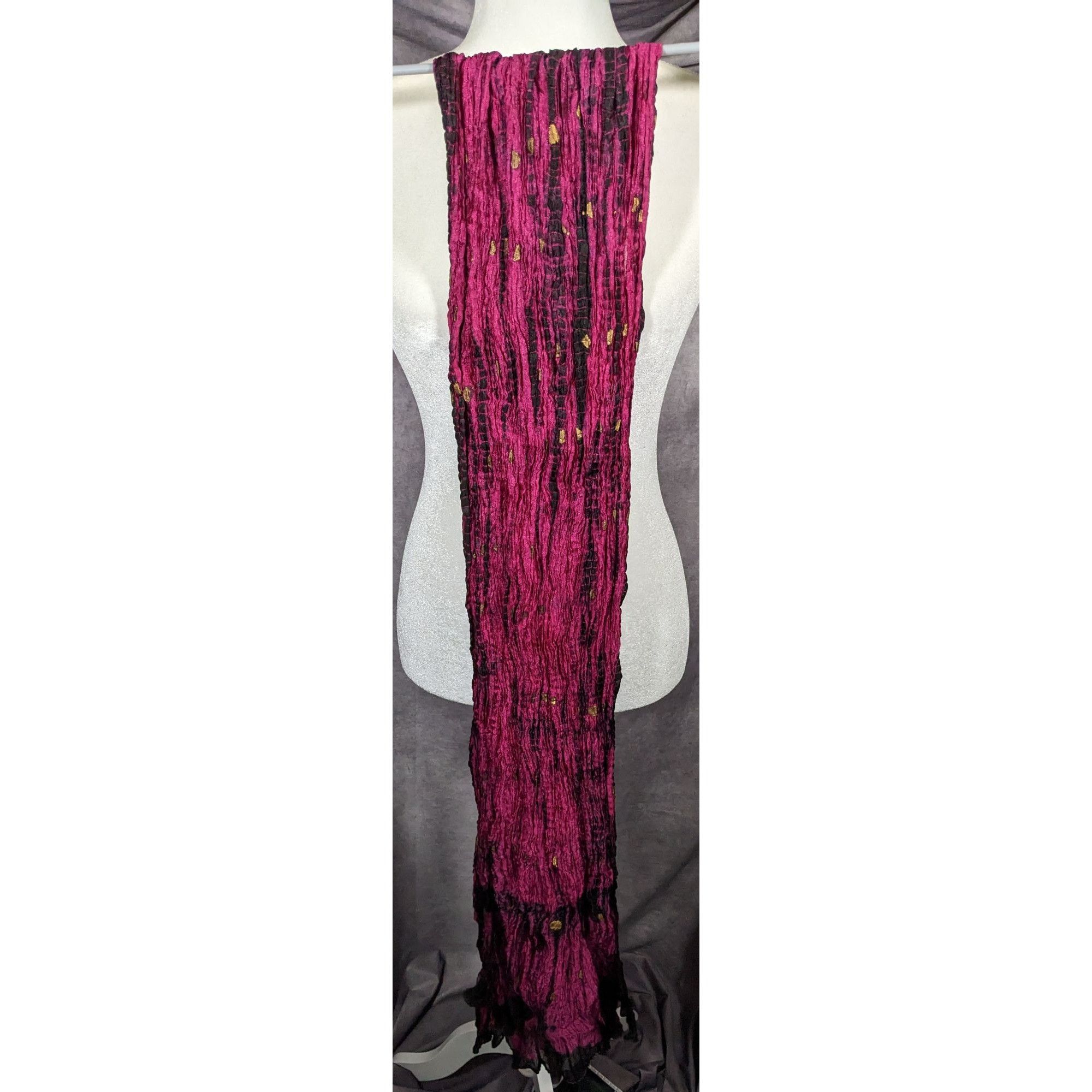 Other Bohemian Pink And Black Tie Dye Crinkle Scarf With Gold Acce Size ONE SIZE - 8 Thumbnail