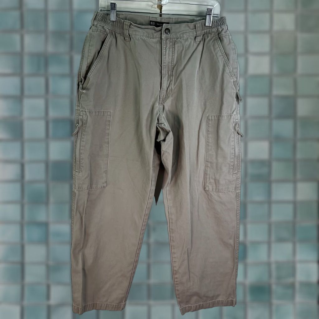 Vintage 5.11 Tactical Cargo Pants Be​ige 34x30 Men’s Zip Pockets Elastic Waist Cargo Pocket Straight 5.11 Taclite Pro Canvas Cotton Blend Size US 34 / EU 50 - 1 Thumbnail
