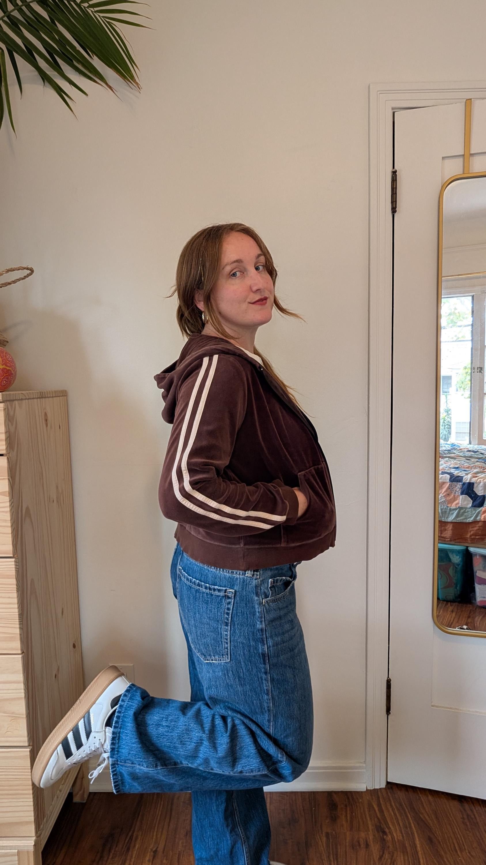 Vintage Vintage 90s/Y2K Brown Velour Hoodie, Juicy-Style Crop Stripe Size L / US 10 / IT 46 - 5 Thumbnail