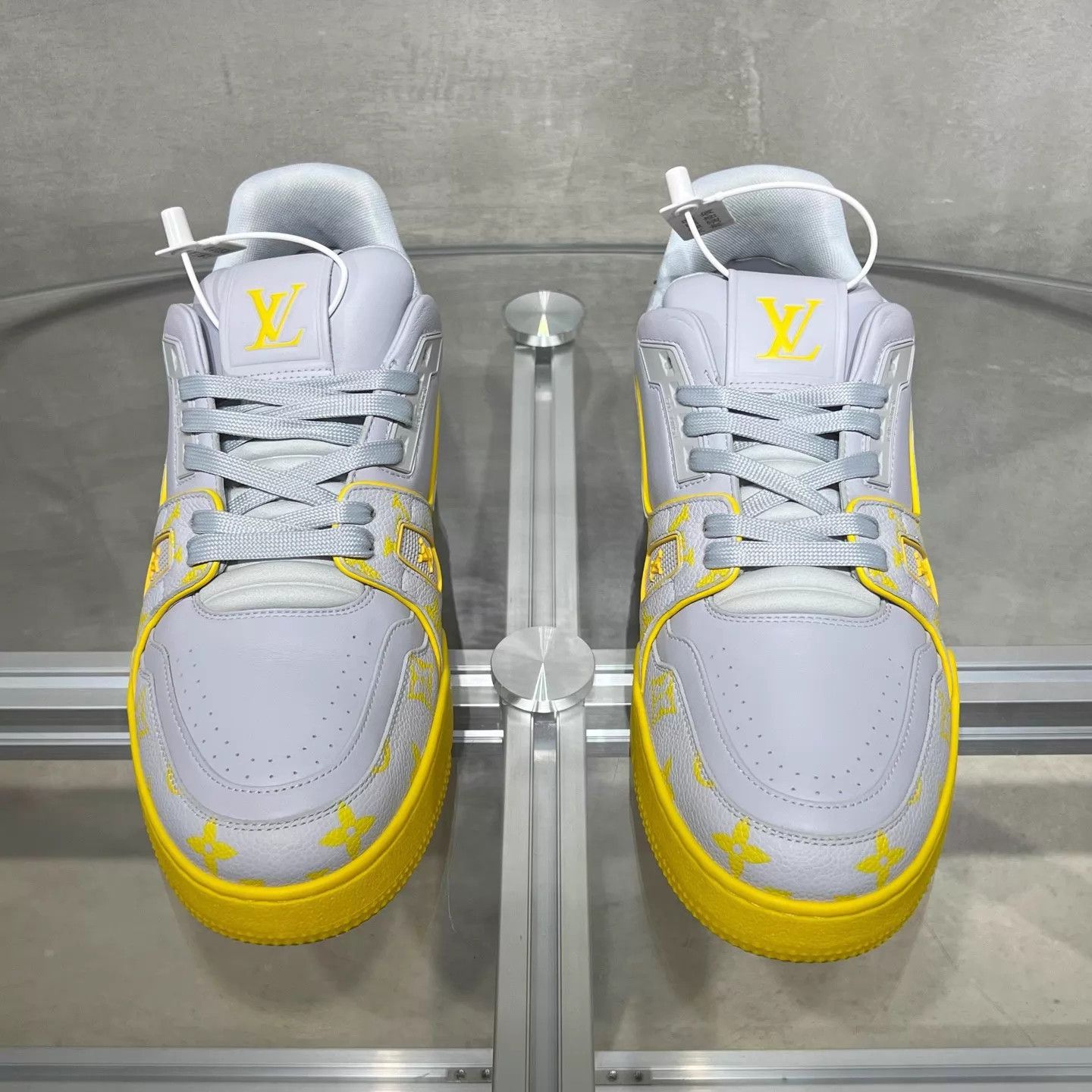 Louis Vuitton LV Trainer 25 Gray Yellow AOP UK9 Size US 10 / EU 43 - 1 Thumbnail