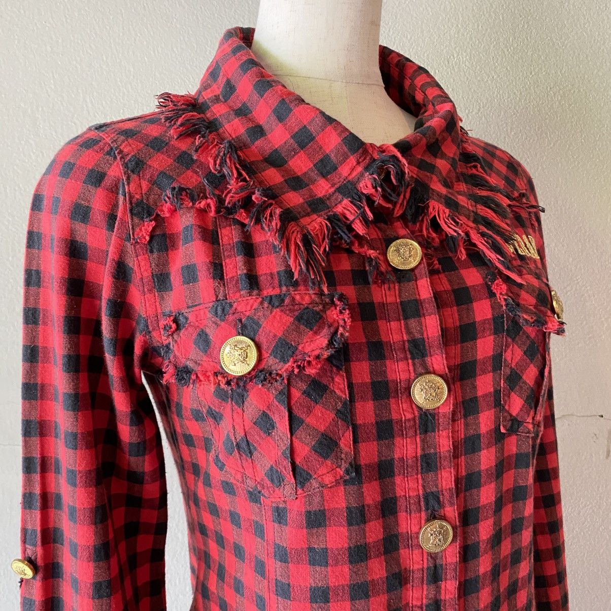Designer × Japanese Brand GARULA Y2K Punk Red Black Check Frayed Shirt Size M / US 6-8 / IT 42-44 - 10 Thumbnail