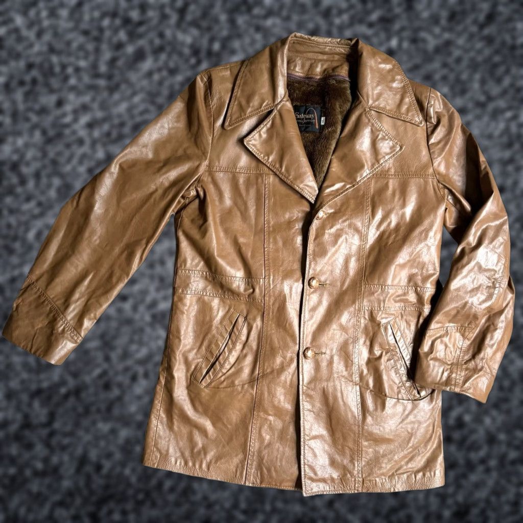 Vintage VINTAGE Gateway Coat Mens Leather Trench 42L Mid-Length Removable Lining Brown Retro 70s Size US XS / EU 42 / 0 - 1 Thumbnail