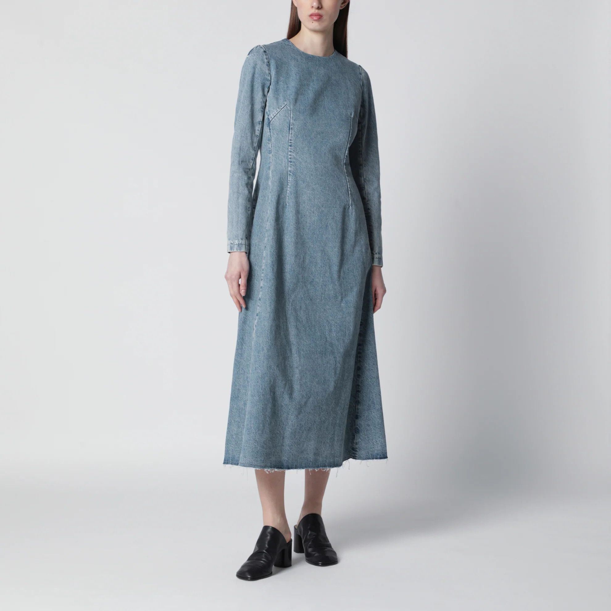 Maison Margiela o1d2blof0426 Cup-Shoulder Denim Midi Dress in Light Blue Size S / US 4 / IT 40 - 2 Thumbnail