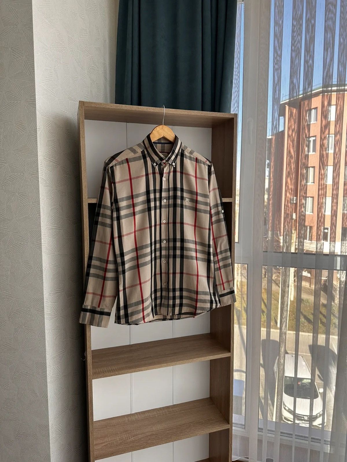 image of Vintage Burberry Nova Check Beige Luxury Button Up Shirt, Men's (Size Small)