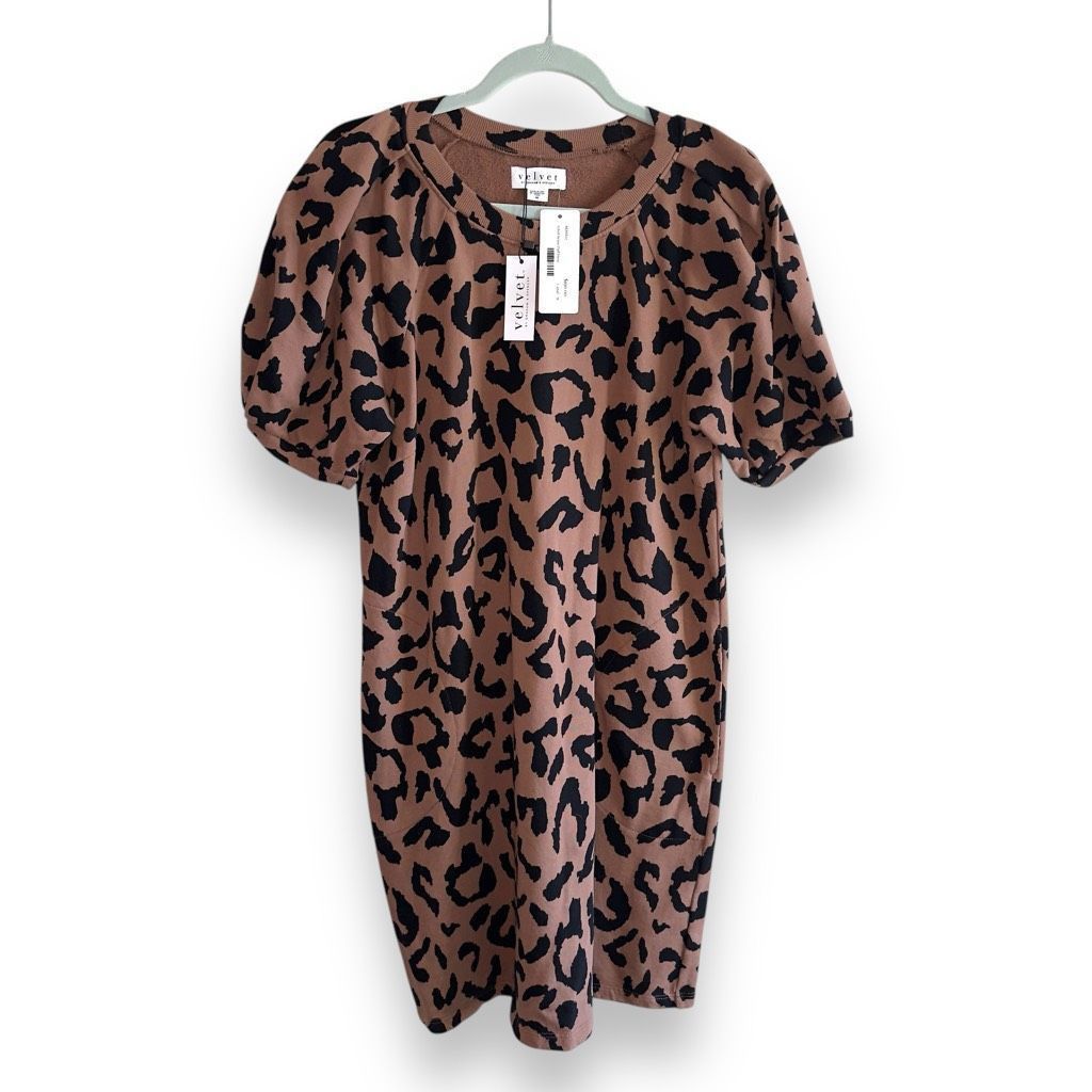 Velvet NWT Velvet By Graham & Spencer Renee Puff Dress Sz M in Camel & Black Leopard Size M / US 6-8 / IT 42-44 - 1 Thumbnail