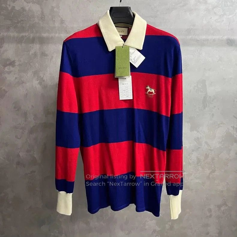 Gucci Gucci Red and Blue Striped Long Sleeve Polo. Size US L / EU 52-54 / 3 - 1 Thumbnail